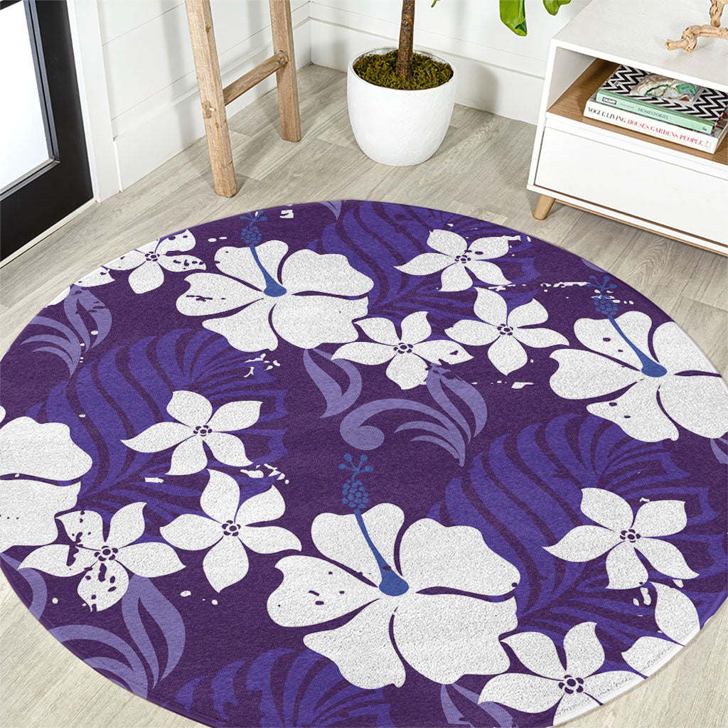 Purple Hawaiian Hibiscus Monstera Round Carpet Grunge Stylized LT01 Purple - Polynesian Pride