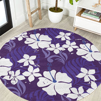 Purple Hawaiian Hibiscus Monstera Round Carpet Grunge Stylized