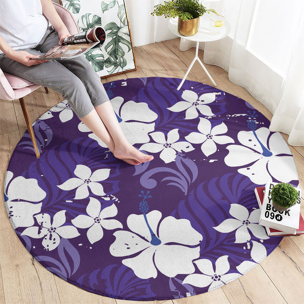Purple Hawaiian Hibiscus Monstera Round Carpet Grunge Stylized