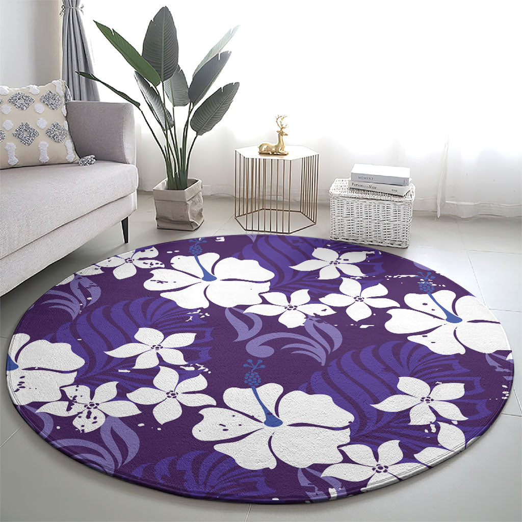 Purple Hawaiian Hibiscus Monstera Round Carpet Grunge Stylized