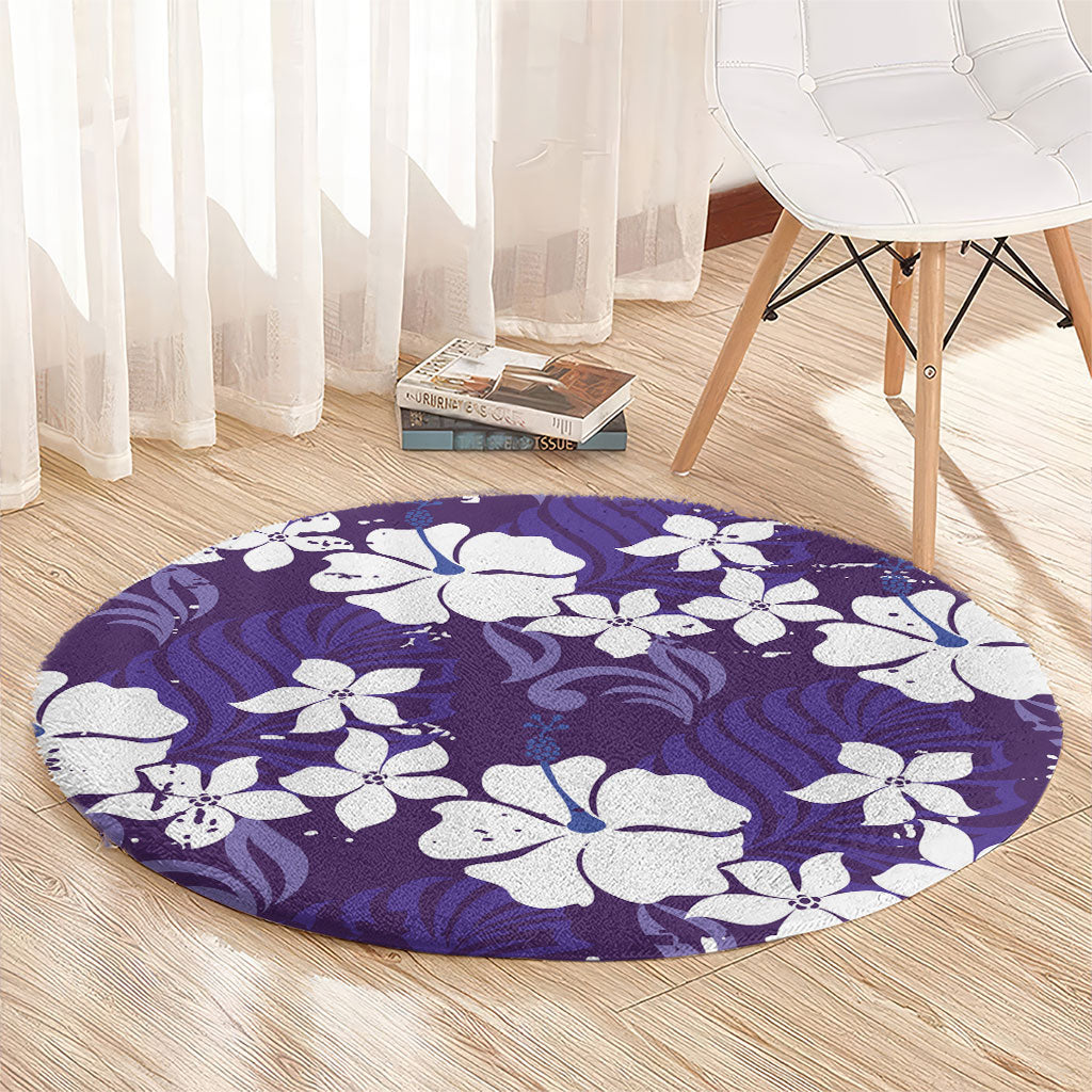 Purple Hawaiian Hibiscus Monstera Round Carpet Grunge Stylized