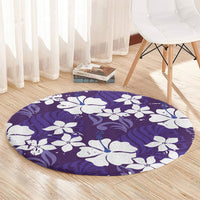 Purple Hawaiian Hibiscus Monstera Round Carpet Grunge Stylized