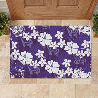 Purple Hawaiian Hibiscus Monstera Rubber Doormat Grunge Stylized