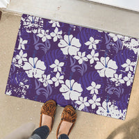 Purple Hawaiian Hibiscus Monstera Rubber Doormat Grunge Stylized
