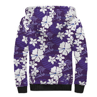 Purple Hawaiian Hibiscus Monstera Sherpa Hoodie Grunge Stylized