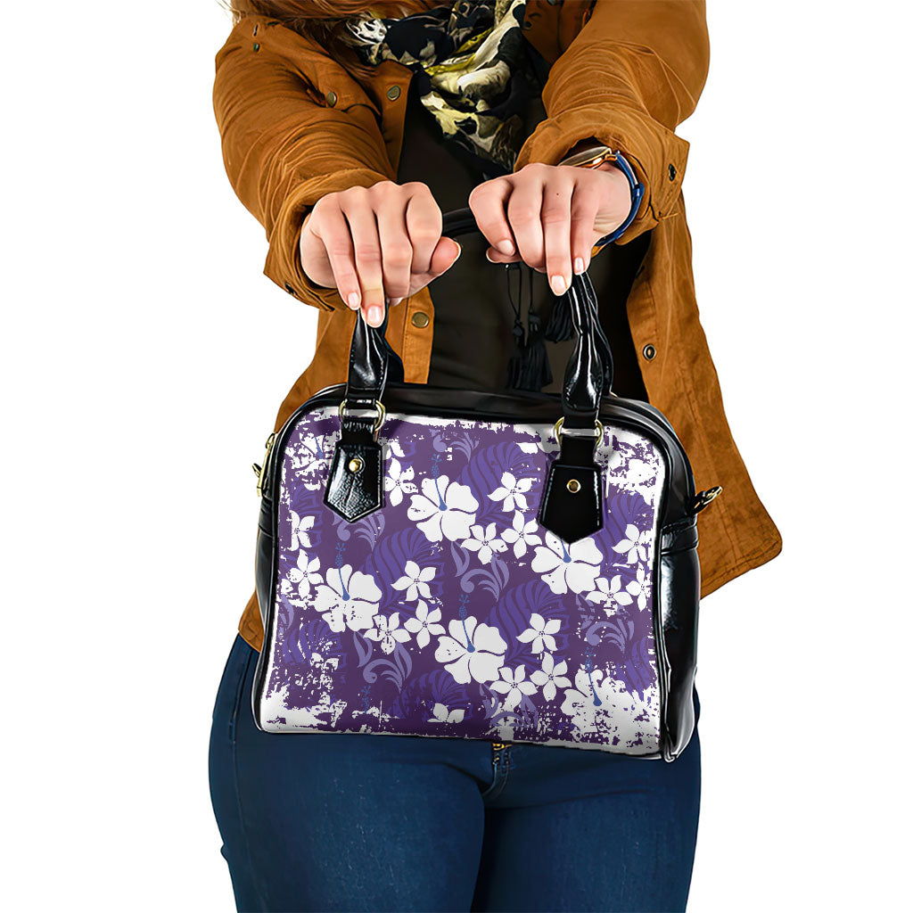 Purple Hawaiian Hibiscus Monstera Shoulder Handbag Grunge Stylized
