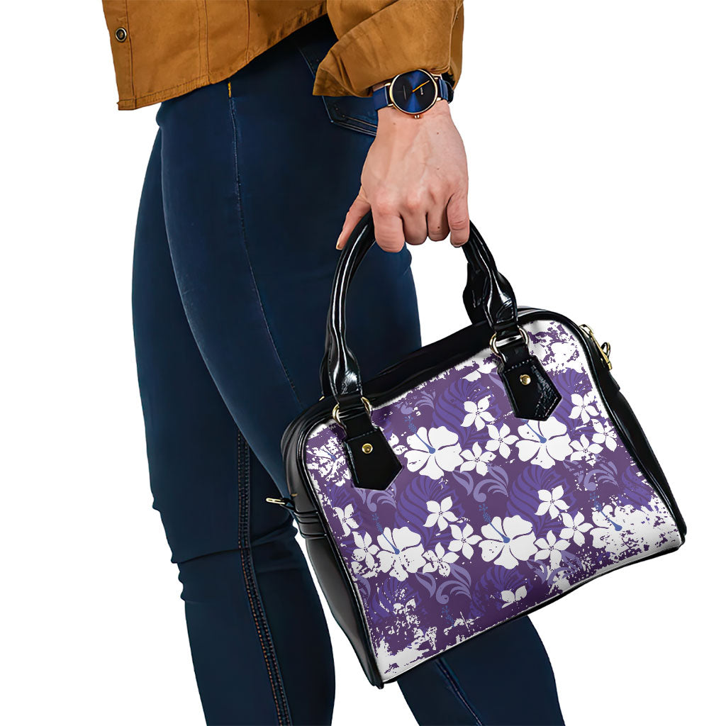 Purple Hawaiian Hibiscus Monstera Shoulder Handbag Grunge Stylized