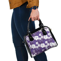 Purple Hawaiian Hibiscus Monstera Shoulder Handbag Grunge Stylized