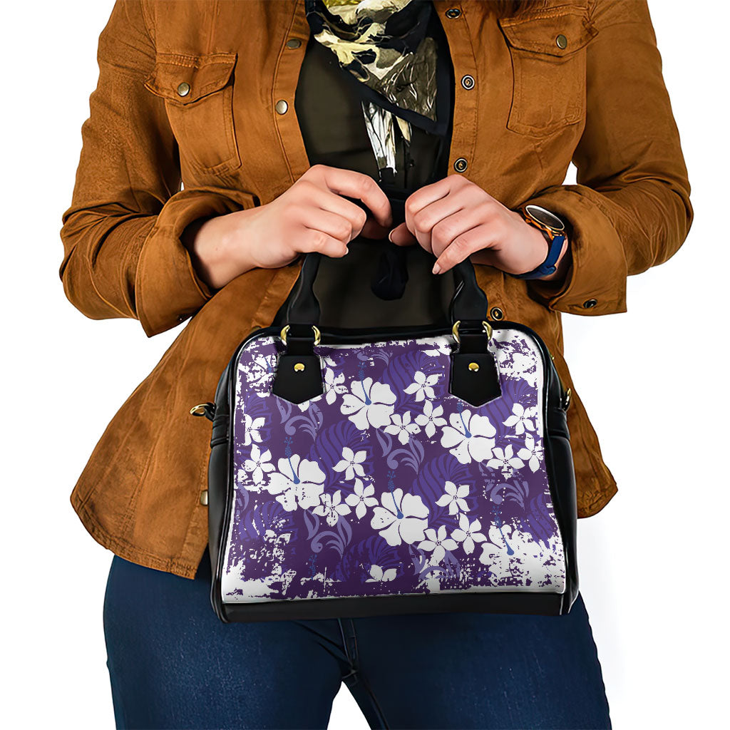 Purple Hawaiian Hibiscus Monstera Shoulder Handbag Grunge Stylized