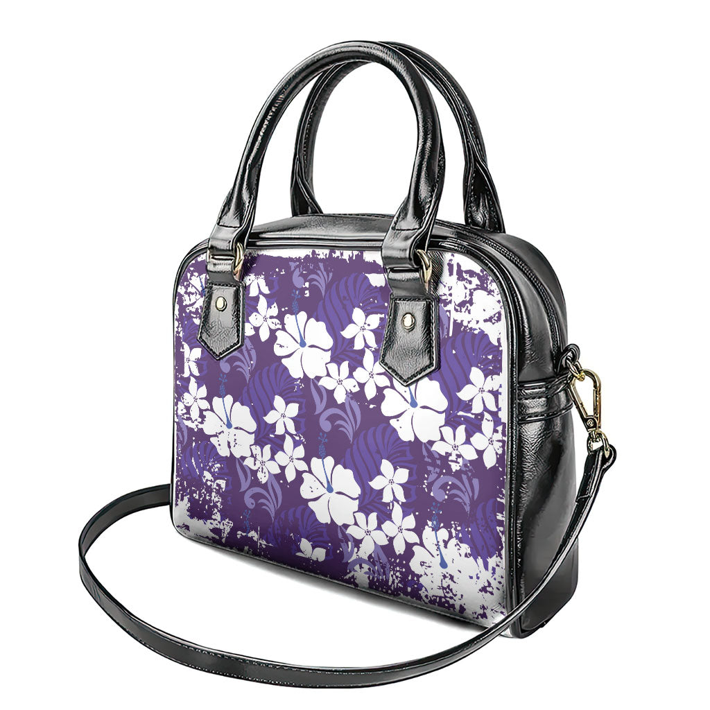 Purple Hawaiian Hibiscus Monstera Shoulder Handbag Grunge Stylized