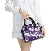 Purple Hawaiian Hibiscus Monstera Shoulder Handbag Grunge Stylized