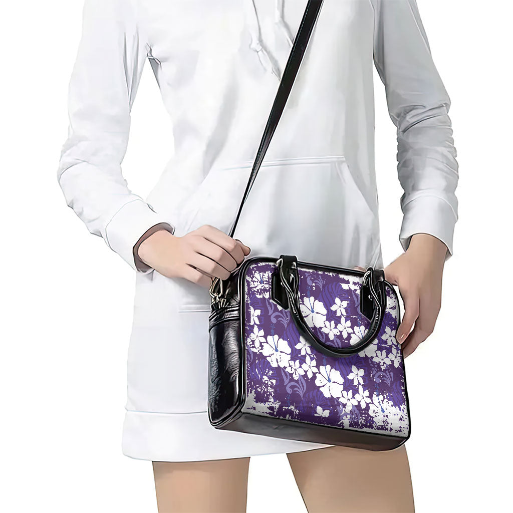 Purple Hawaiian Hibiscus Monstera Shoulder Handbag Grunge Stylized