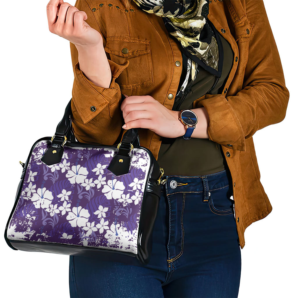 Purple Hawaiian Hibiscus Monstera Shoulder Handbag Grunge Stylized