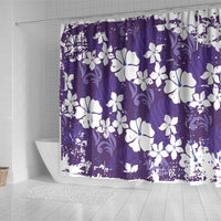 Purple Hawaiian Hibiscus Monstera Shower Curtain Grunge Stylized