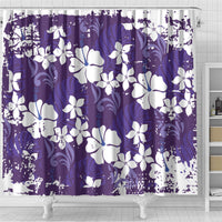 Purple Hawaiian Hibiscus Monstera Shower Curtain Grunge Stylized