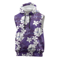 Purple Hawaiian Hibiscus Monstera Sleeveless Hoodie Grunge Stylized