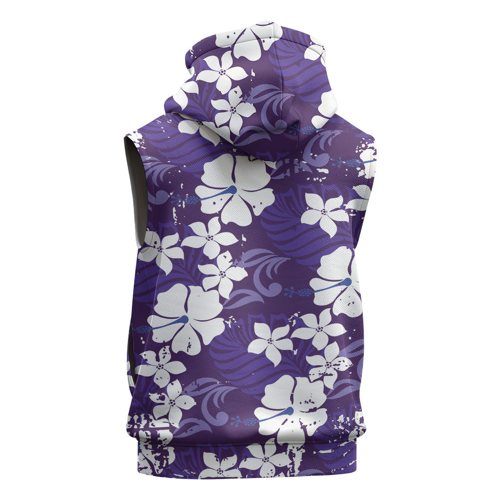 Purple Hawaiian Hibiscus Monstera Sleeveless Hoodie Grunge Stylized