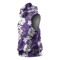 Purple Hawaiian Hibiscus Monstera Sleeveless Hoodie Grunge Stylized