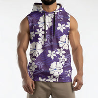 Purple Hawaiian Hibiscus Monstera Sleeveless Hoodie Grunge Stylized