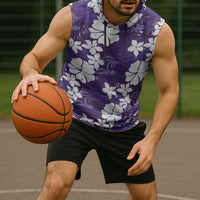 Purple Hawaiian Hibiscus Monstera Sleeveless Hoodie Grunge Stylized