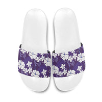 Purple Hawaiian Hibiscus Monstera Slide Sandals Grunge Stylized