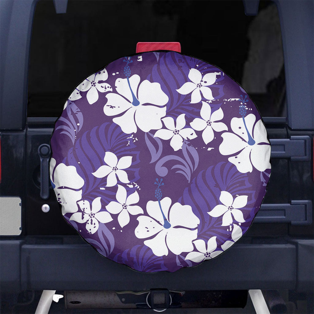 Purple Hawaiian Hibiscus Monstera Spare Tire Cover Grunge Stylized