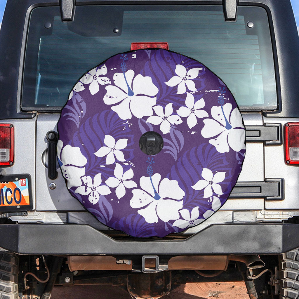Purple Hawaiian Hibiscus Monstera Spare Tire Cover Grunge Stylized