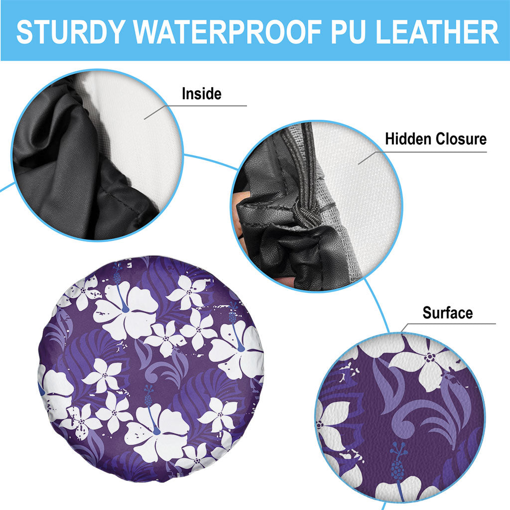 Purple Hawaiian Hibiscus Monstera Spare Tire Cover Grunge Stylized