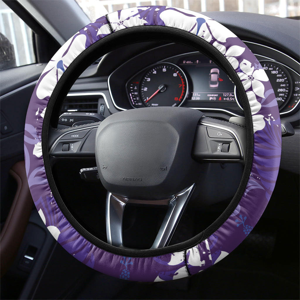Purple Hawaiian Hibiscus Monstera Steering Wheel Cover Grunge Stylized LT01 - Polynesian Pride