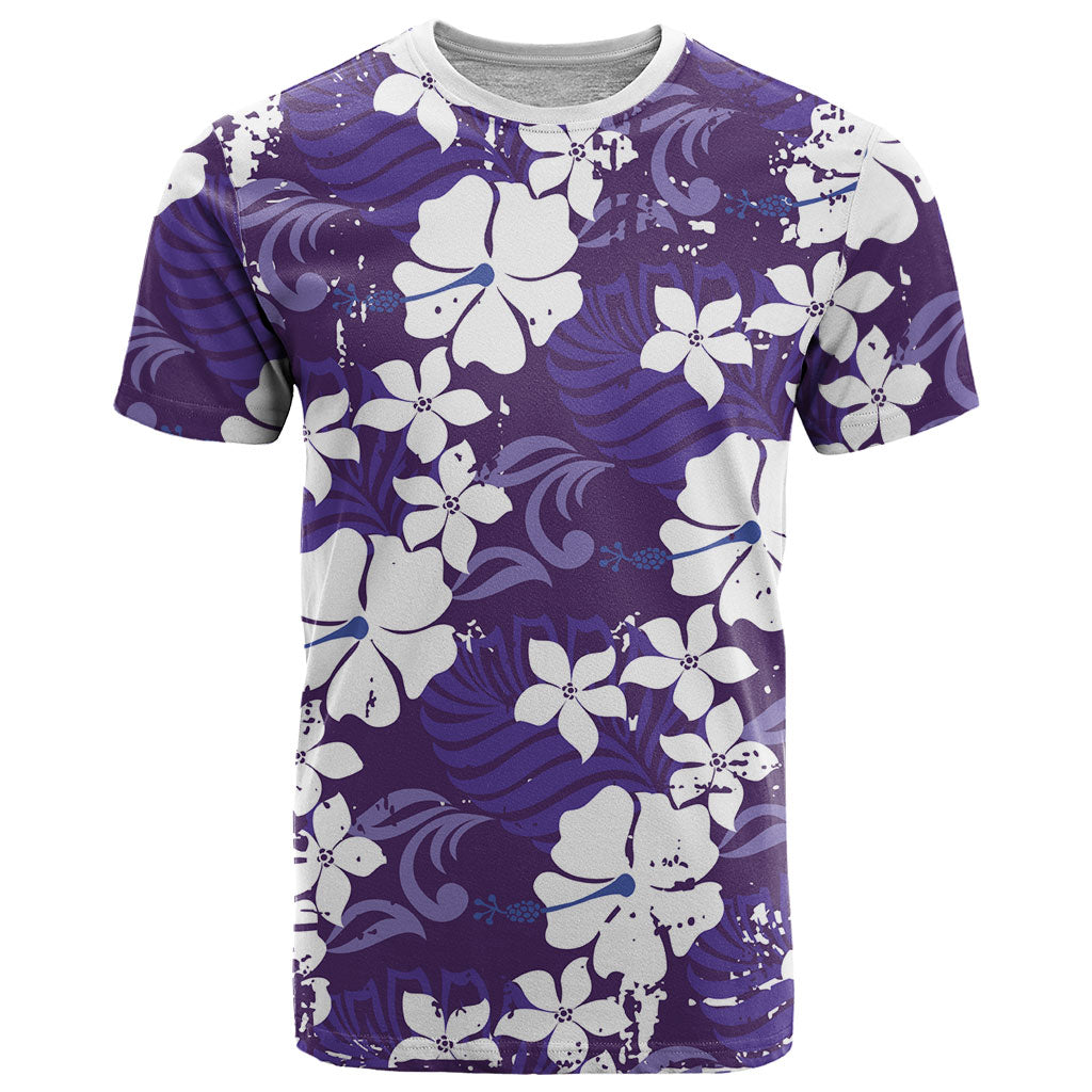 Purple Hawaiian Hibiscus Monstera T Shirt Grunge Stylized