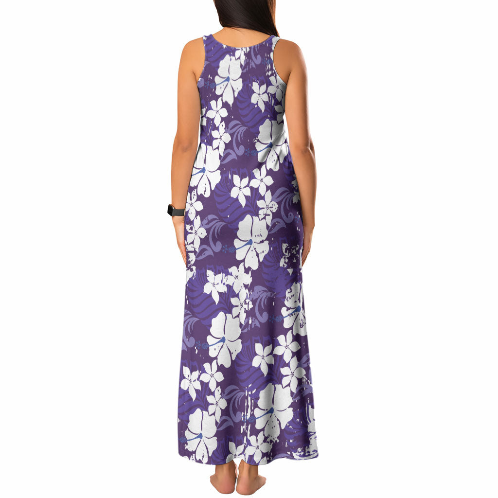 Purple Hawaiian Hibiscus Monstera Tank Maxi Dress Grunge Stylized