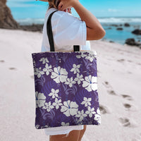 Purple Hawaiian Hibiscus Monstera Tote Bag Grunge Stylized