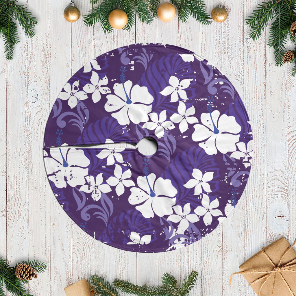 Purple Hawaiian Hibiscus Monstera Tree Skirt Grunge Stylized