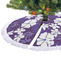 Purple Hawaiian Hibiscus Monstera Tree Skirt Grunge Stylized