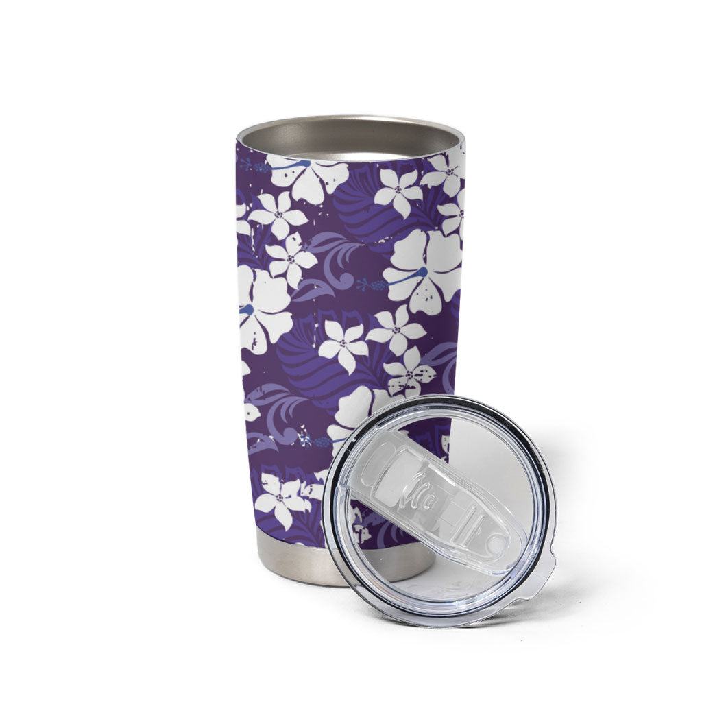 Purple Hawaiian Hibiscus Monstera Tumbler Cup Grunge Stylized LT01 - Polynesian Pride