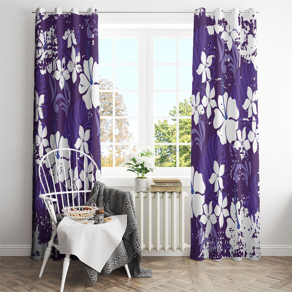 Purple Hawaiian Hibiscus Monstera Window Curtain Grunge Stylized