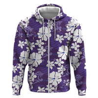 Purple Hawaiian Hibiscus Monstera Zip Hoodie Grunge Stylized
