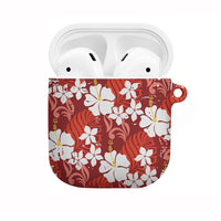 Red Hawaiian Hibiscus Monstera AirPods Case Grunge Stylized