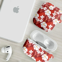 Red Hawaiian Hibiscus Monstera AirPods Case Grunge Stylized