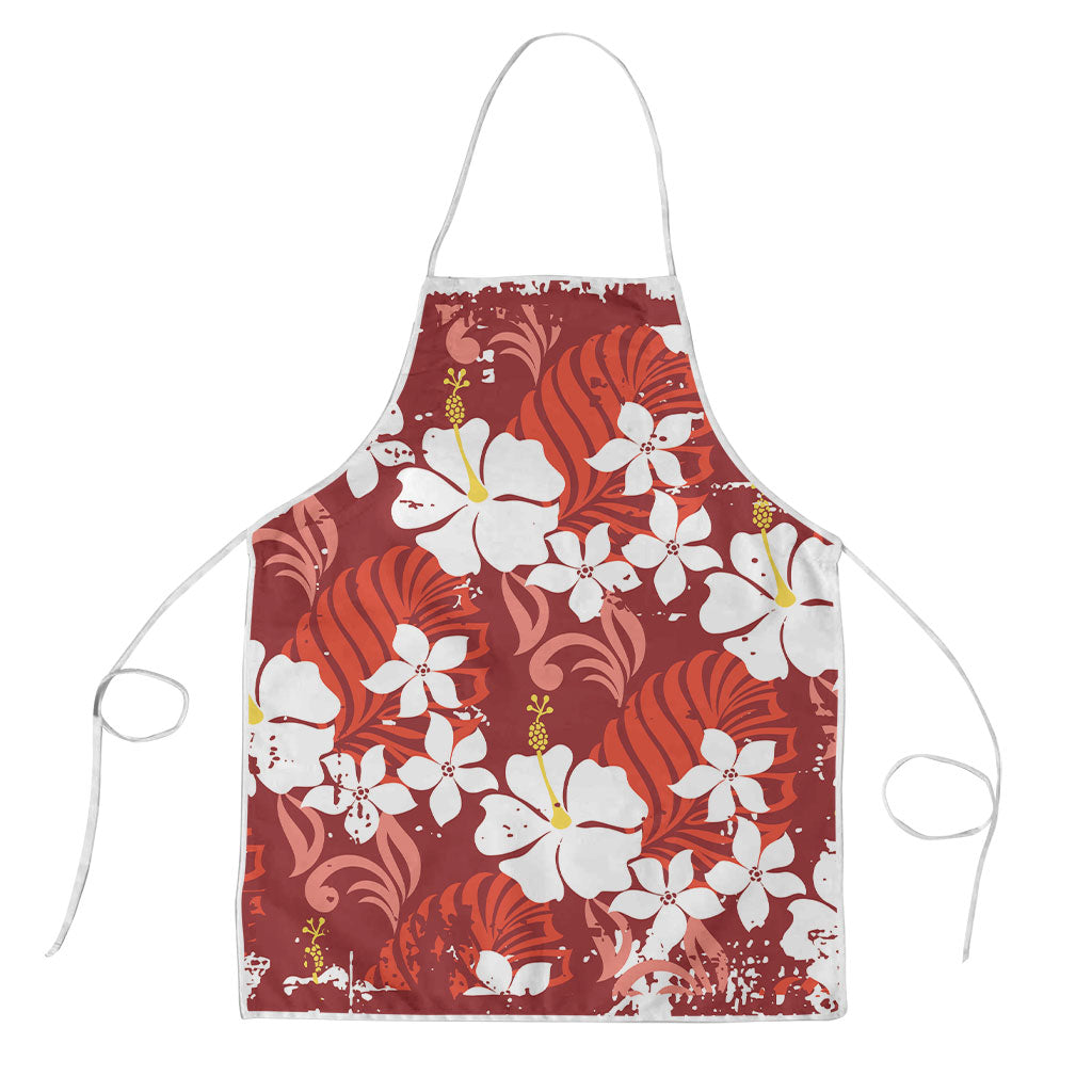 Red Hawaiian Hibiscus Monstera Apron Grunge Stylized