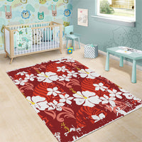 Red Hawaiian Hibiscus Monstera Area Rug Grunge Stylized