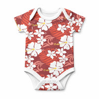 Red Hawaiian Hibiscus Monstera Baby Onesie Grunge Stylized