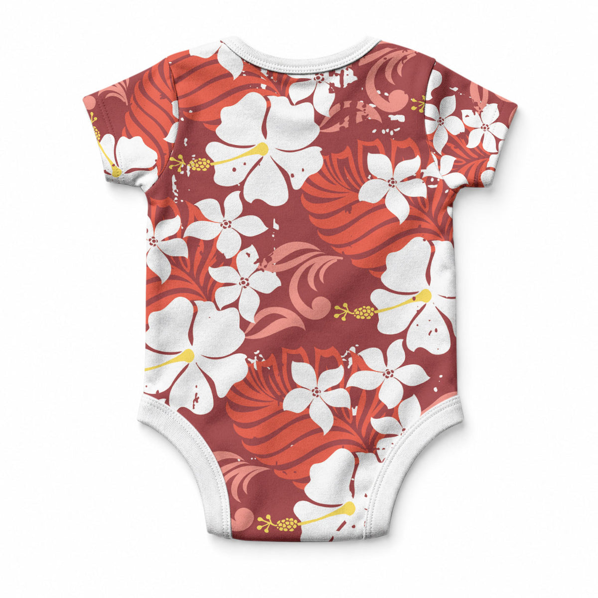 Red Hawaiian Hibiscus Monstera Baby Onesie Grunge Stylized
