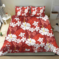 Red Hawaiian Hibiscus Monstera Bedding Set Grunge Stylized