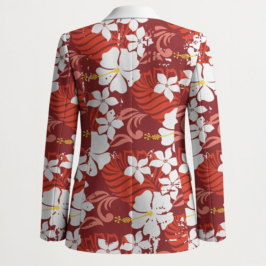 Red Hawaiian Hibiscus Monstera Blazer Grunge Stylized LT01 - Polynesian Pride