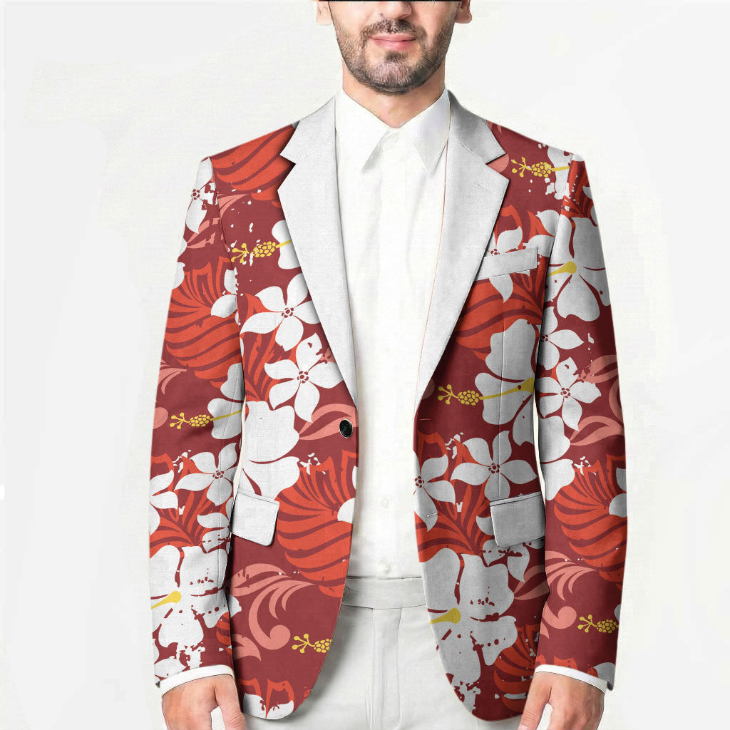 Red Hawaiian Hibiscus Monstera Blazer Grunge Stylized LT01 - Polynesian Pride