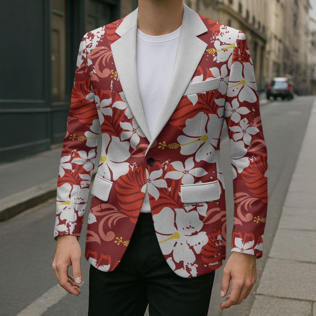 Red Hawaiian Hibiscus Monstera Blazer Grunge Stylized LT01 - Polynesian Pride