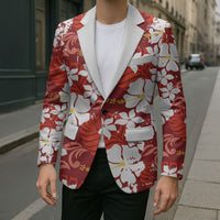 Red Hawaiian Hibiscus Monstera Blazer Grunge Stylized LT01 - Polynesian Pride
