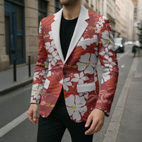 Red Hawaiian Hibiscus Monstera Blazer Grunge Stylized LT01 - Polynesian Pride