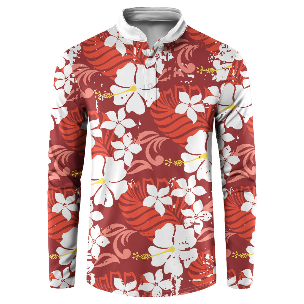 Red Hawaiian Hibiscus Monstera Button Sweatshirt Grunge Stylized